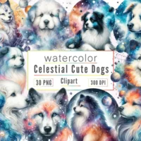 Kit Digtal Celestial Dog Clipart Bundle