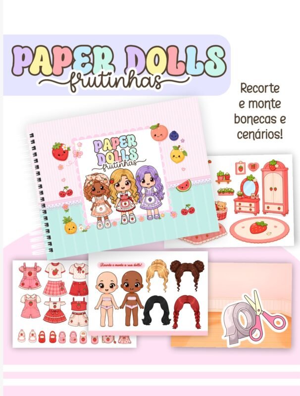 Pack Paper Dolls Colorida Frutinhas