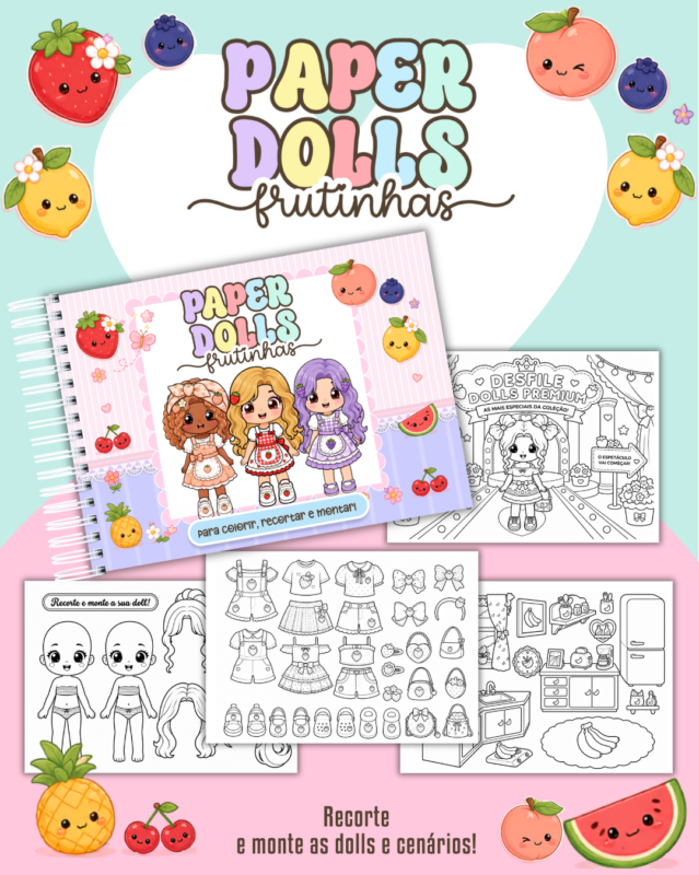 Pack Paper Dolls para Colorir Frutinhas