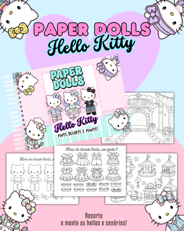 Pack Paper Dolls para Colorir Hello Kitty