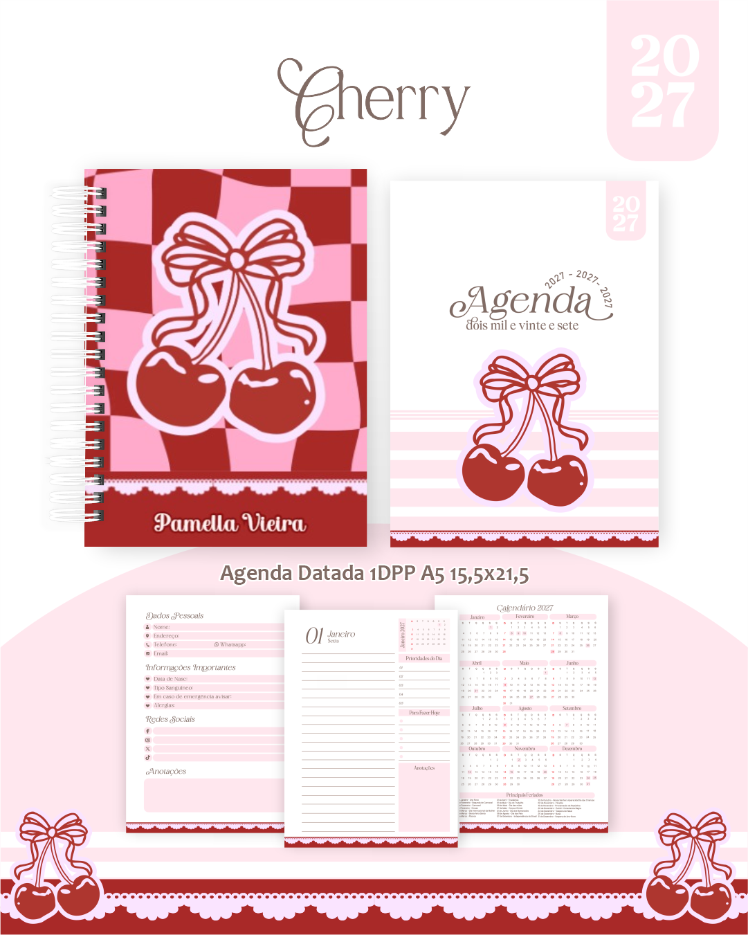 Pack-Encadernacao-2027-Agenda-Planner-Calendario-7-CHERRY-CEREJAS Pack Encadernação , Agenda, Planner, Calendário 7) Cherry (cerejas) - Imagem 1