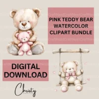 Pink Teddy Bear 12 Clipart Bundle