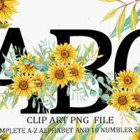 Sunflower Alphabet Sublimation Clipart