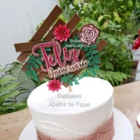 Topo de bolo Ripado com Flor 83 Aniversario