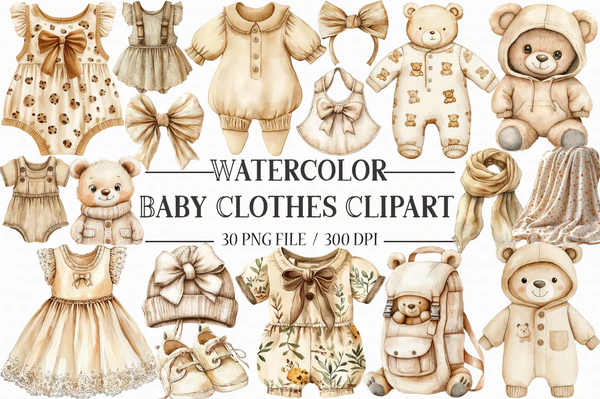 kit-digital-Baby-Clothes-Clipart-Bundle Kit Digital Baby Clothes Clipart Bundle - Imagem 1