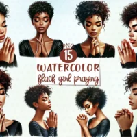 Kit Digital Black Girl Praying Clipart Bundle