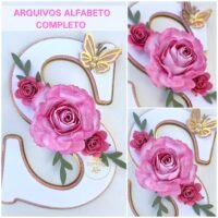 Topo de Bolo Alfabeto Rosas