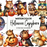 Halloween Capybara Clipart Bundle