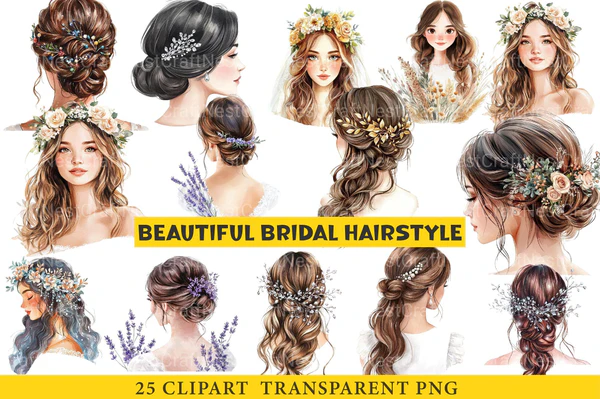 0080-Beautiful-Bridal-Hairstyle-Clipart-PNG Beautiful Bridal Hairstyle Clipart PNG - Imagem 1