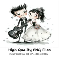 Rock Roll Wedding Couple Clipart Bundle