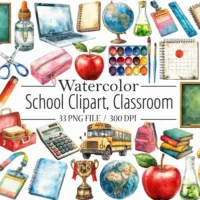 School , Classroom Clipart Bundle