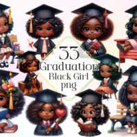 Cute Black Graduation Girl Clipart Bundle