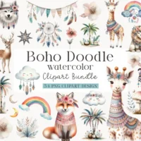 Cute Boho Doodle Clipart Bundle