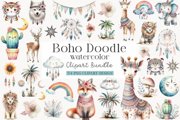 02464_Cute-Boho-Doodle-Clipart-Bundle Cute Boho Doodle Clipart Bundle - Imagem 1