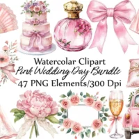 Pink Wedding Day Clipart Bundle