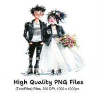 Punk Rock Wedding Couple Clipart Bundle