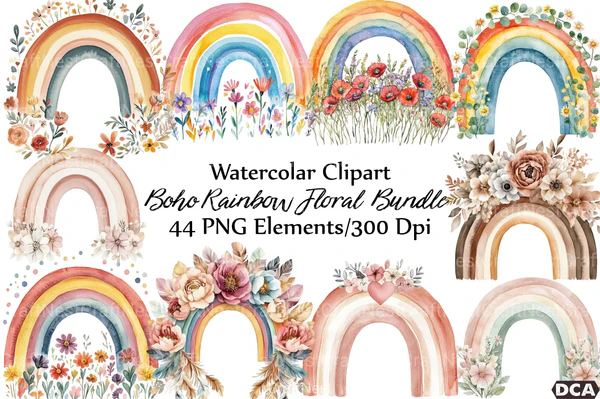 02693_Boho-Rainbow-Floral-Clipart-Bundle Boho Rainbow Floral Clipart Bundle - Imagem 1
