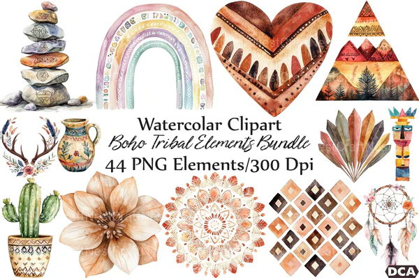 03124_Boho-Tribal-Elements-Clipart-Bundle Boho Tribal Elements Clipart Bundle - Imagem 1