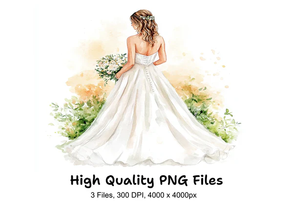 04097_Elegant-Bride-Wedding-Dress-Clipart-Bundle Elegant Bride Wedding Dress Clipart Bundle - Imagem 1