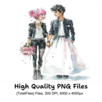Punk Rock Wedding Couple Clipart Bundle