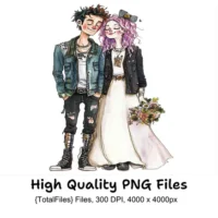 Punk Rock Wedding Couple Clipart Bundle