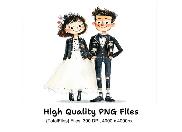 06036_Punk-Rock-Wedding-Illustration-Clipart-Bundle Punk Rock Wedding Illustration Clipart Bundle - Imagem 1