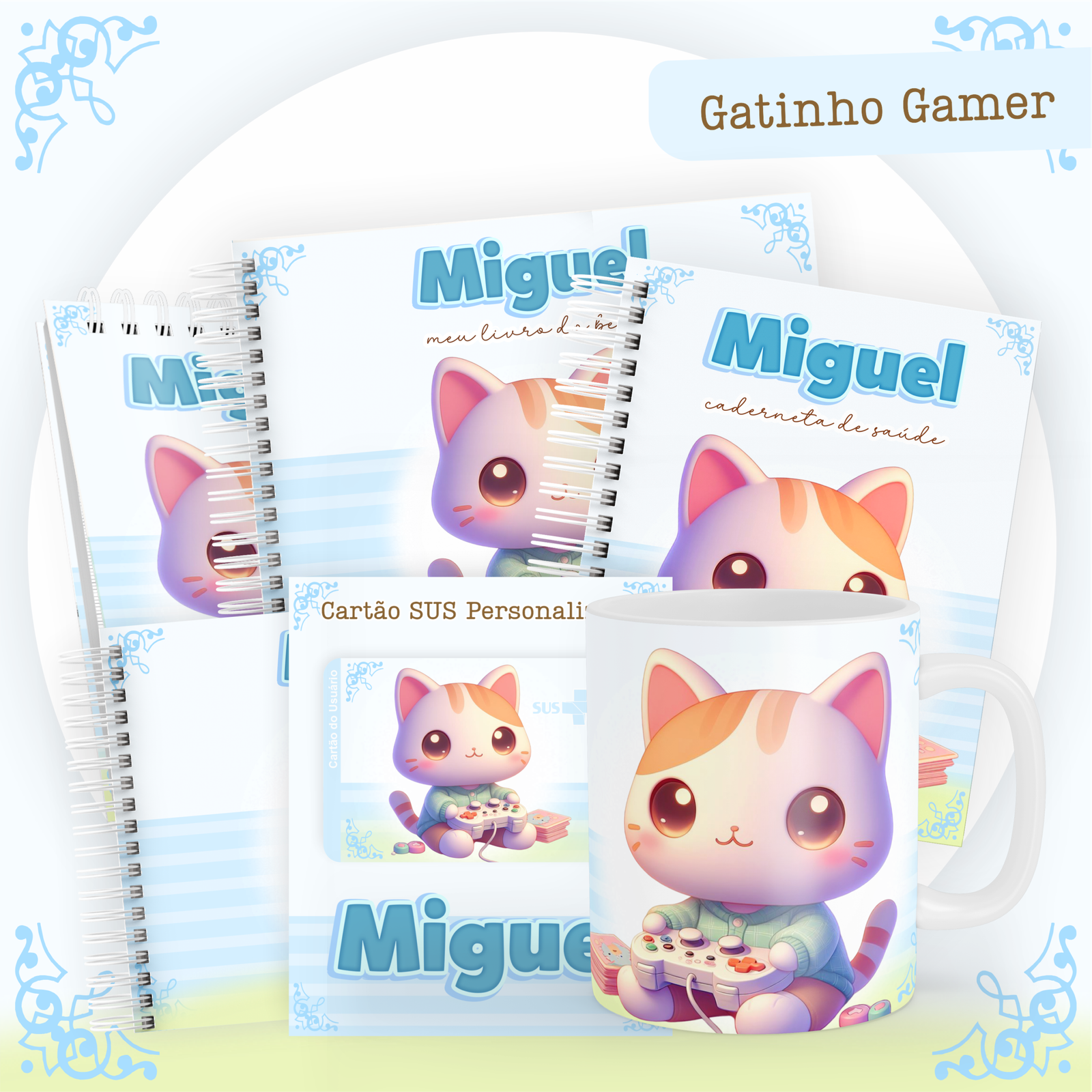 07-GATINHO-GAMER-Pack-Baby-Caderneta-Mesversario-Memorias-cartao-sus-Arquivo-Digital-1 Gatinho Gamer Pack Baby Caderneta + Mesversário + Memórias + Cartão Sus - Imagem 1