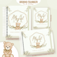 Ursinho Folhagem Pack Baby Caderneta de Saúde + Porta Doc + Livro do Bebê