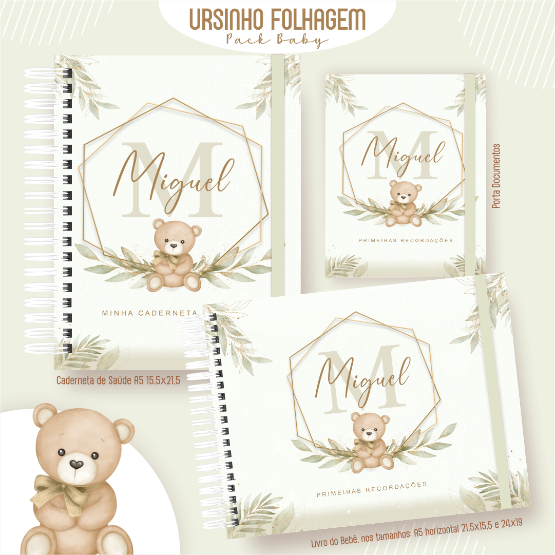 38-URSINHO-FOLHAGEM-Pack-Baby-Caderneta-de-Saude-Porta-Doc-Livro-do-Bebe-Arquivo-Digital Ursinho Folhagem Pack Baby Caderneta de Saúde + Porta Doc + Livro do Bebê - Imagem 1