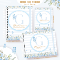 Floral Azul Delicado Pack Baby Caderneta de Saúde + Porta Doc + Livro do Bebê
