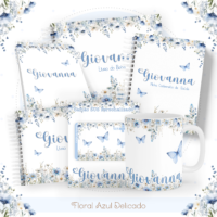 Floral Azul Delicado Pack Baby Caderneta + Mesversário + Memórias + Cartão Sus