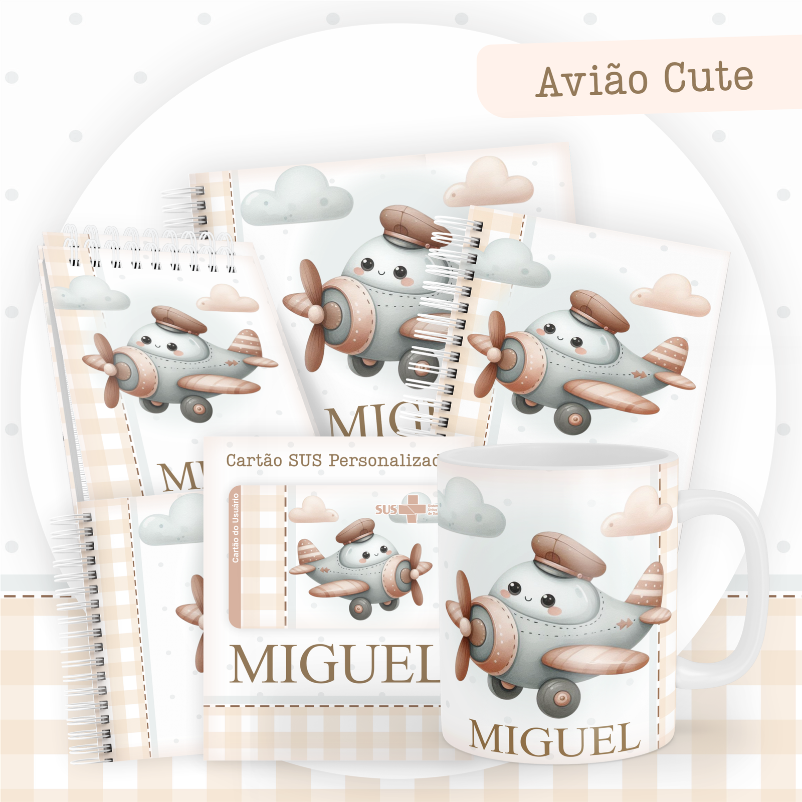 AVIAO-CUTE-Pack-Baby-Caderneta-Mesversario-Memorias-cartao-sus-Arquivo-Digital Avião Cute Pack Baby Caderneta + Mesversário + Memórias + Cartão Sus - Imagem 1