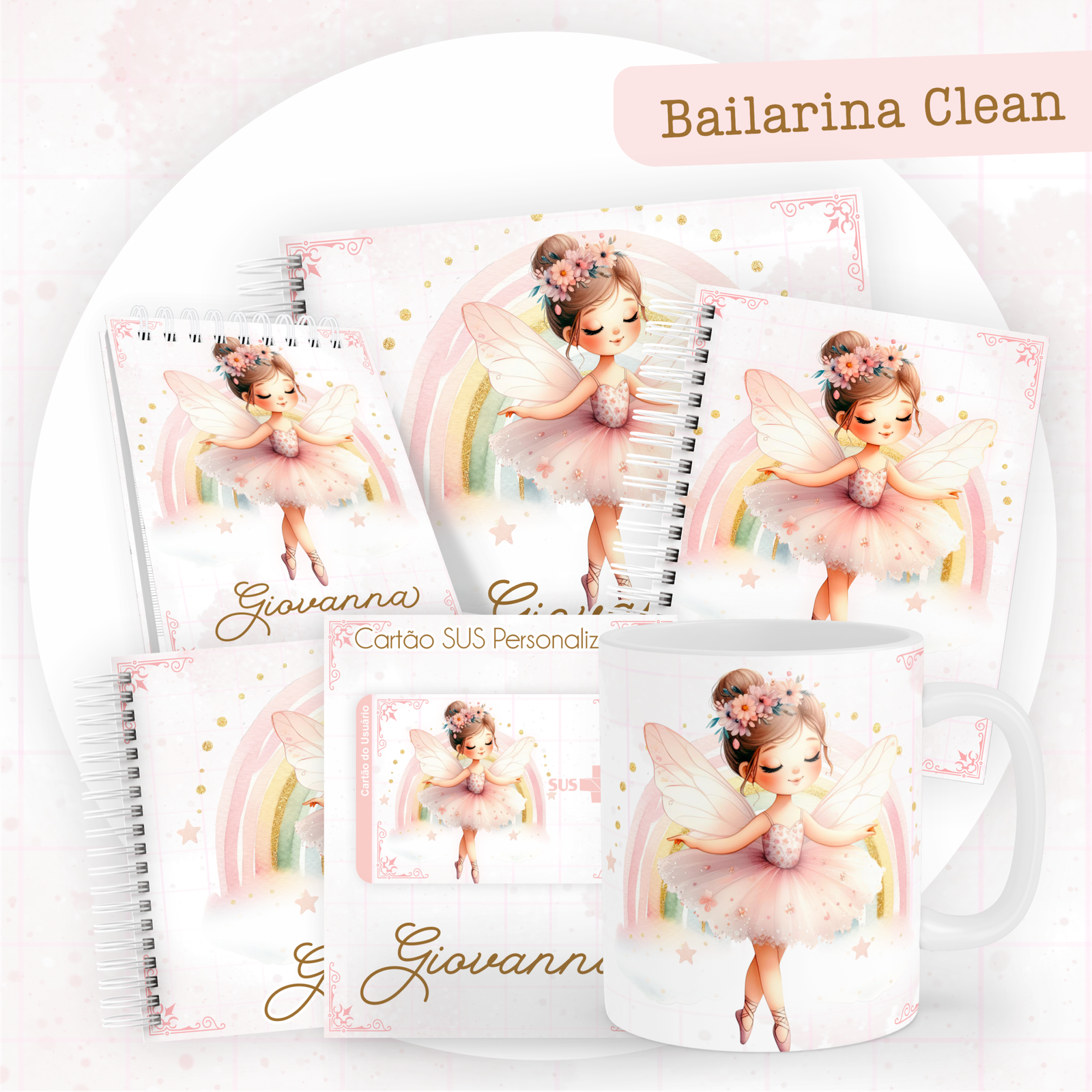 BAILARINA-CLEAN-Pack-Baby-Caderneta-Mesversario-Memorias-cartao-sus-Arquivo-Digital Bailarina Clean Pack Baby Caderneta + Mesversário + Memórias + Cartão Sus - Imagem 1