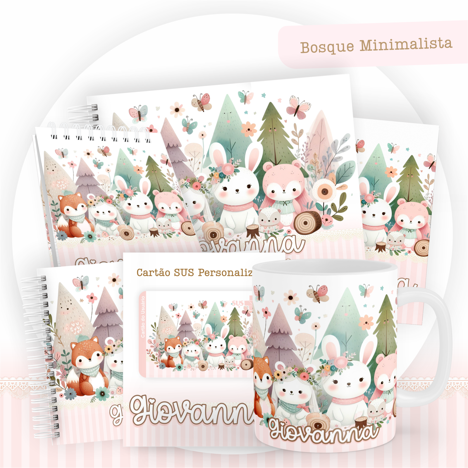 BOSQUE-MINIMALISTA-Pack-Baby-Caderneta-Mesversario-Memorias-cartao-sus-Arquivo-Digital Bosque Minimalista Pack Baby Caderneta + Mesversário + Memórias + Cartão Sus - Imagem 1