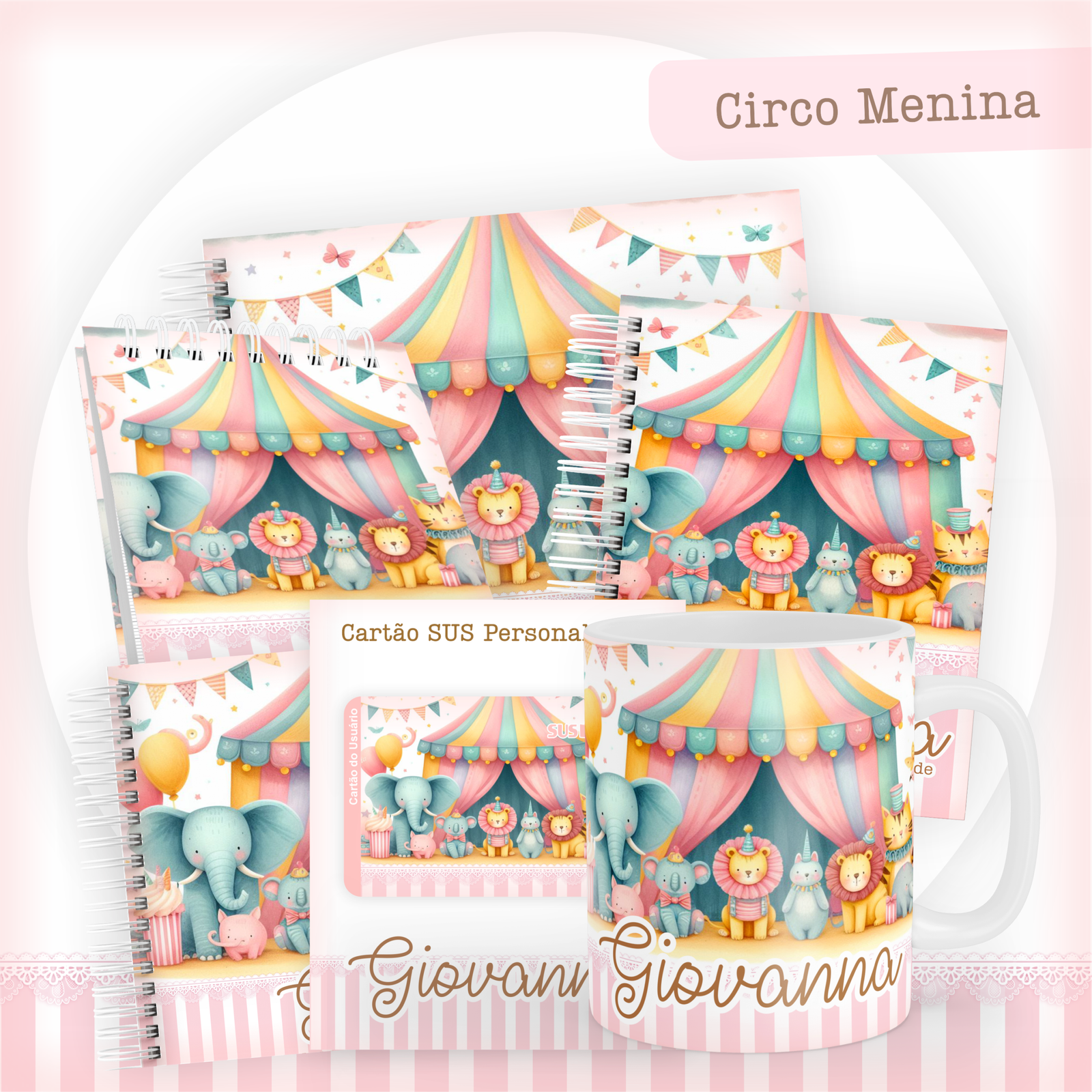 CIRCO-MENINA-Pack-Baby-Caderneta-Mesversario-Memorias-cartao-sus-Arquivo-Digital Circo Menina Pack Baby Caderneta + Mesversário + Memórias + Cartão Sus - Imagem 1