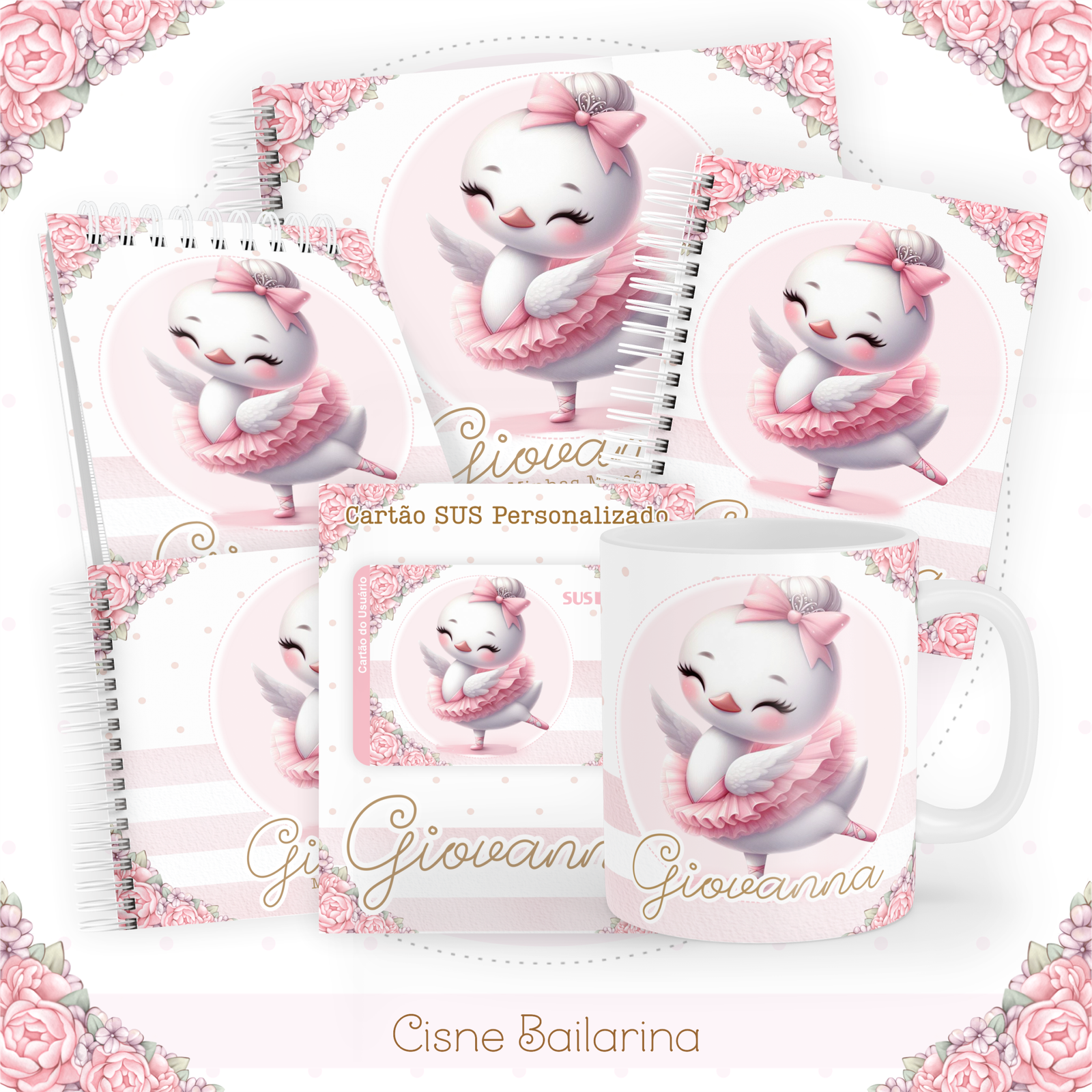 CISNE-BAILARINA-Pack-Baby-Caderneta-Mesversario-Memorias-cartao-sus-Arquivo-Digital Cisne Bailarina Pack Baby Caderneta + Mesversário + Memórias + Cartão Sus - Imagem 1