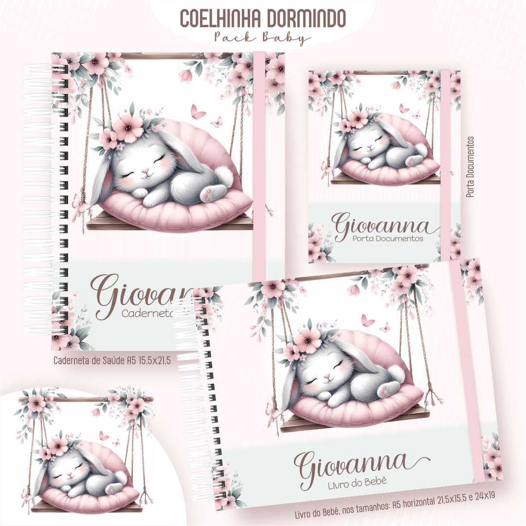 COELHINHA-DORMINDO-Pack-Baby-Caderneta-de-Saude-Porta-Doc-Livro-do-Bebe-Arquivo-Digital Coelhinha Dormindo Pack Baby Caderneta de Saúde + Porta Doc + Livro do Bebê - Imagem 1