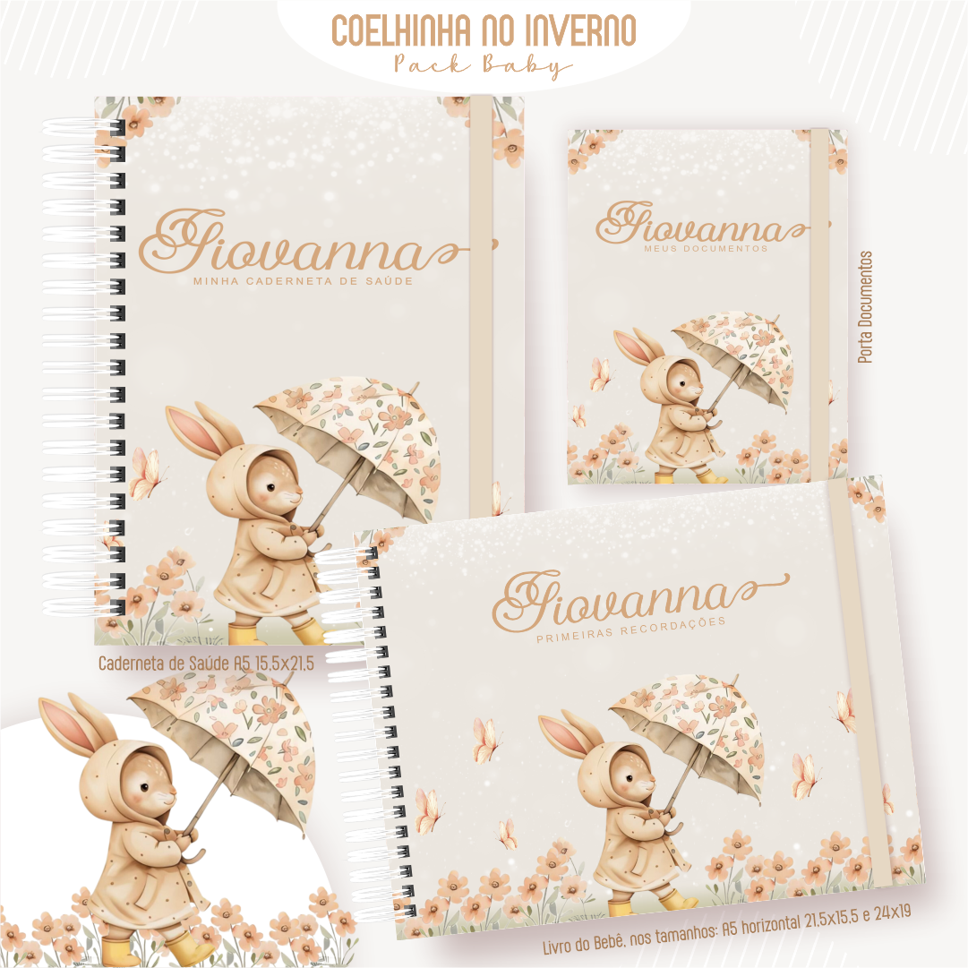 COELHINHA-NO-INVERNO-Pack-Baby-Caderneta-de-Saude-Porta-Doc-Livro-do-Bebe-Arquivo-Digital Coelhinha No Inverno Pack Baby Caderneta de Saúde + Porta Doc + Livro do Bebê - Imagem 1