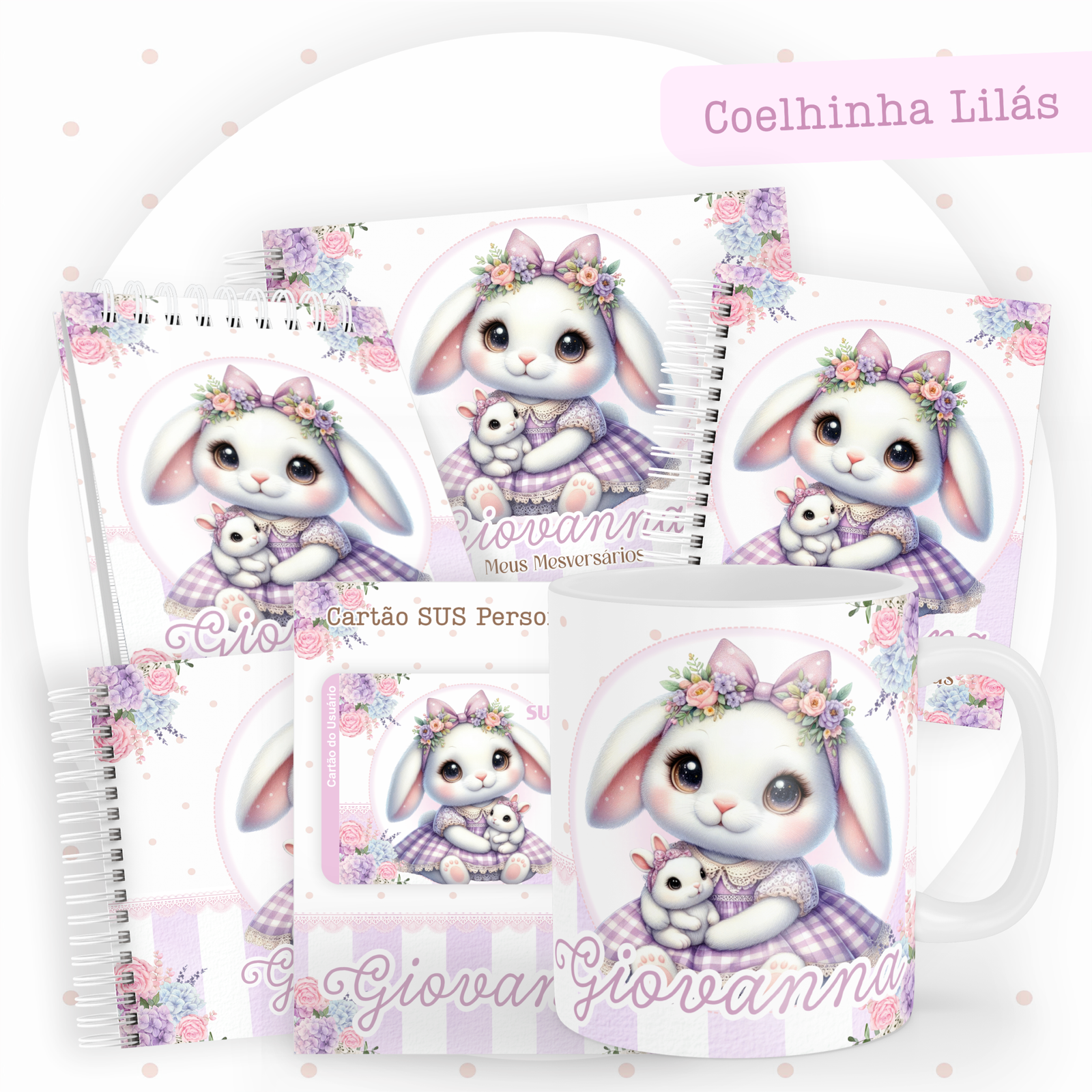 COELHINHO-LILAS-Pack-Baby-Caderneta-Mesversario-Memorias-cartao-sus-Arquivo-Digital Coelhinho Lilás Pack Baby Caderneta + Mesversário + Memórias + Cartão Sus - Imagem 1