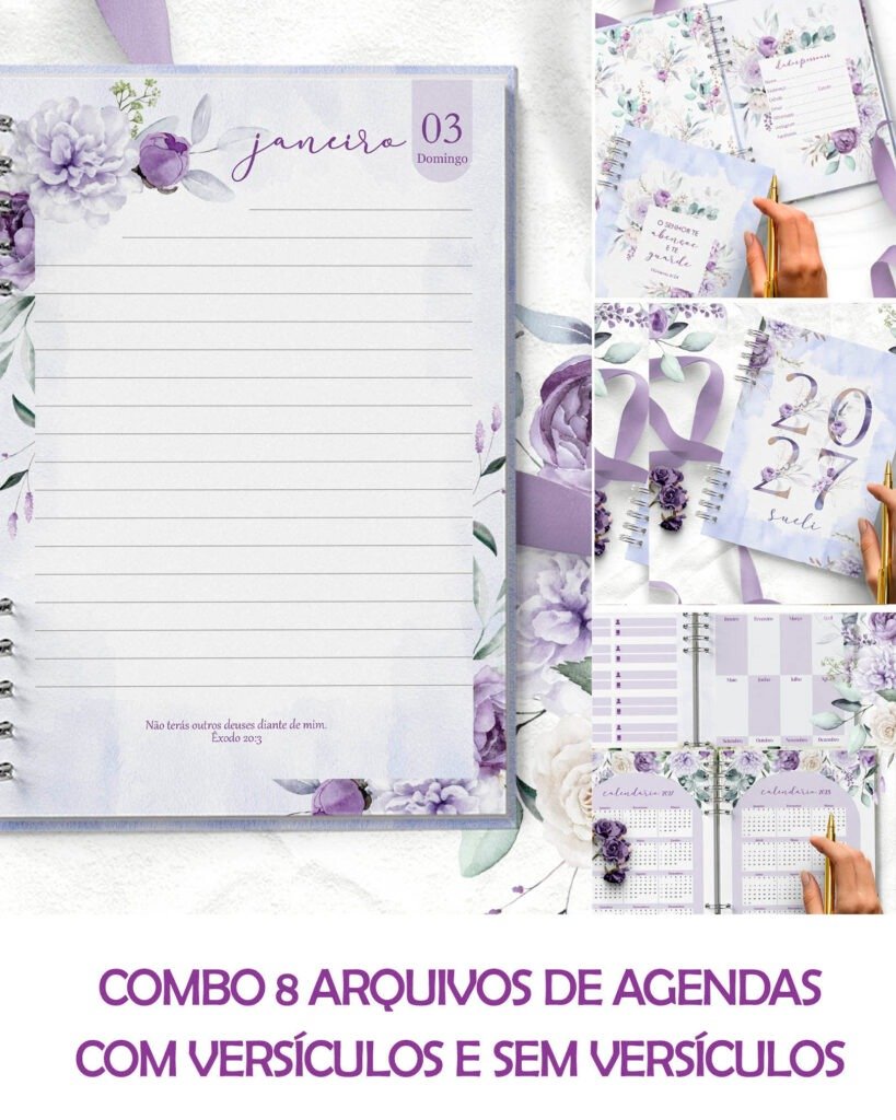 COMBO-8-Agendas-2027-e-Permanente-COM-VERSICULOS-e-SEM-VERSICULOS-Violeta Combo 8 Agendas e Permanente com Versículos e Sem Versículos Violeta - Imagem 1