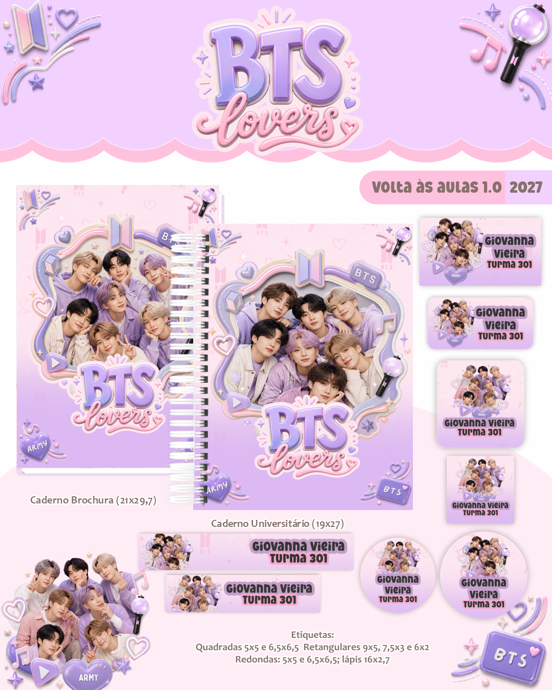 COMBO-ENCADERNACAO-VOLTA-AS-AULAS-BTS-LOVERS Volta às Aulas Combo Encadernação Bts Lovers - Imagem 1