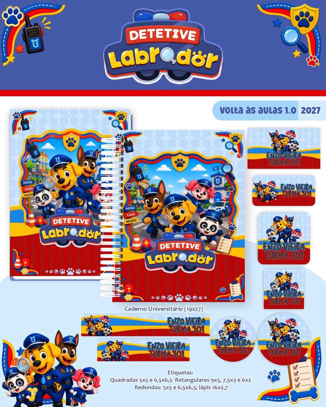 COMBO-ENCADERNACAO-VOLTA-AS-AULAS-DETETIVE-LABRADOR Volta às Aulas Combo Encadernação Detetive Labrador - Imagem 1