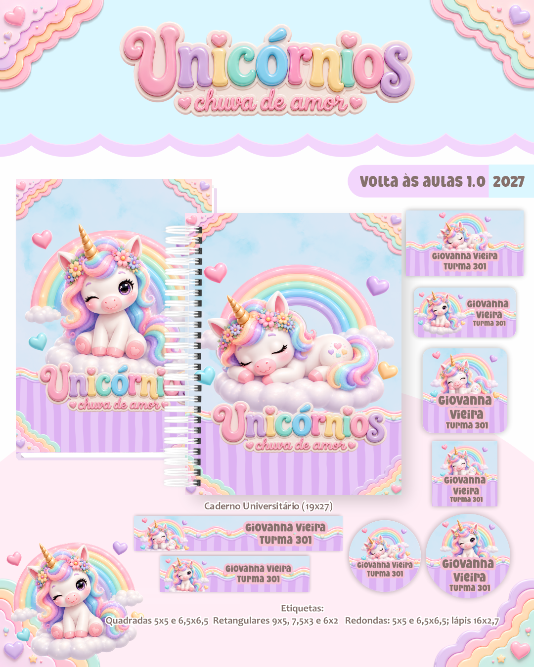 COMBO-ENCADERNACAO-VOLTA-AS-AULAS-UNICORNIOS Volta às Aulas Combo Encadernação Unicórnios - Imagem 1