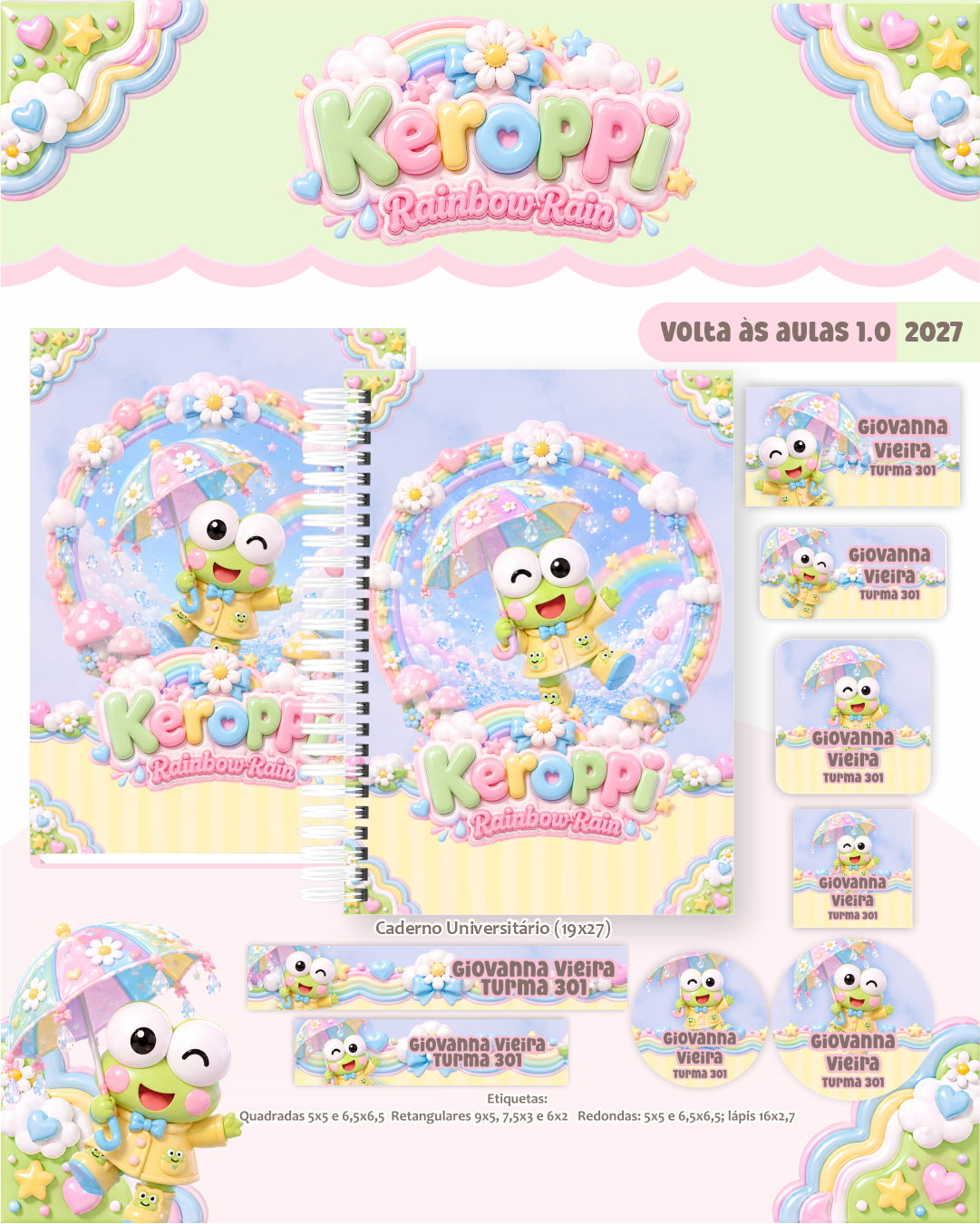 Combo-encadernacao-e-etiquetas-escolares-KEROPPI Combo Encadernação e Etiquetas Escolares Keroppi - Imagem 1