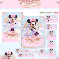 Combo Encadernação e Etiquetas Escolares Minnie Unicórnio