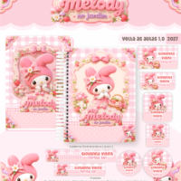 Combo Encadernação e Etiquetas Escolares My Melody No Jardim