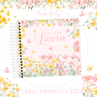 Combo Livro do Bebe e Caderneta de Saude 03 Floral Amarelo e Rosa