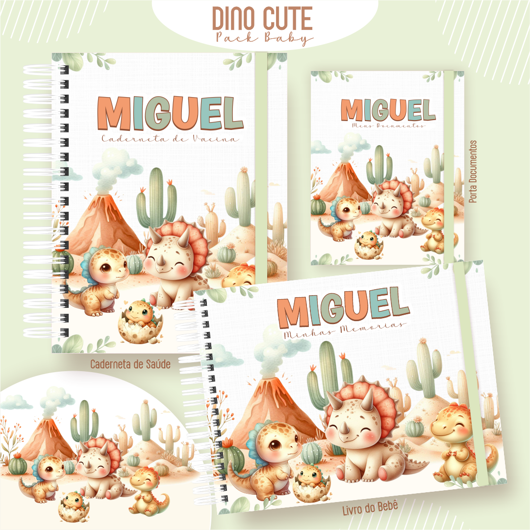 DINO-CLEAN-CUTE-Pack-Baby-Caderneta-de-Saude-Porta-Doc-Livro-do-Bebe-Arquivo-Digital-1 Dino Clean Cute Pack Baby Caderneta de Saúde + Porta Doc + Livro do Bebê - Imagem 1