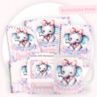 Elefantinha Floral Pack Baby Caderneta + Mesversário + Memórias + Cartão Sus