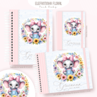 Elefantinha Floral Pack Baby Caderneta de Saúde + Porta Doc + Livro do Bebê
